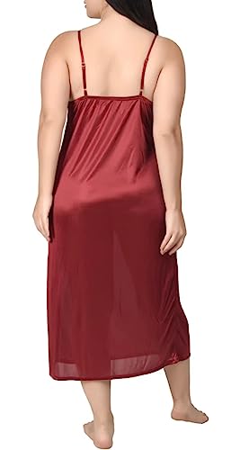 Image of Women's Satin Solid Maxi Nighty Full Sleeve 1 Nighty, 1 Wrap Gown Night Dress Ladies