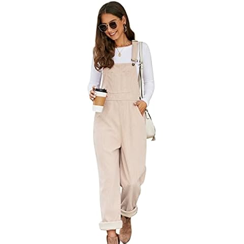 Flygo Cord-Overalls für Damen, lockere Passform, verstellbare Träger, lange Latzhose, weites Bein Cover