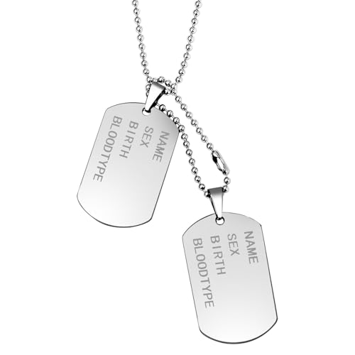 JewelryWe Dog Tag Halskette Herren: 2 Silber Militärischen Erkennungsmarken Armee Stil Hundemarke Anhänger mit 70cm Kette Militär Schmuck Geschenk für Männer Soldaten