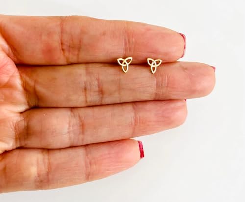 Authentic 14K Solid Yellow Gold Celtic Knot Triquetra Stud Earrings, Dainty 14K Real Gold Trinity Knot Earrings, 5mm x 6mm2