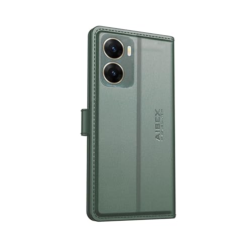 Image of AIBEX Compatible for Vivo V29e 5G Flip Cover Leather Finish | Inside TPU with Card Pockets | Wallet Stand | Complete Protection Flip Case - Green