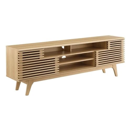 Modway Render Mid-Century Modern Low Profile 71 Inch Media Console TV Stand in Oak, 71'