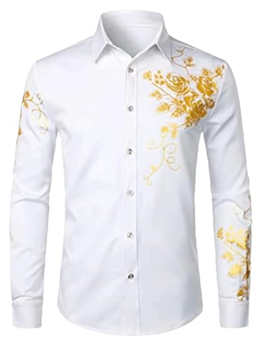 Men's Printing Shirts Men Business Casual Long Sleeve Formal Shirt Lapel Buttons Blouse