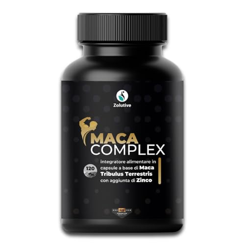 Maca Peruviana Nera Forte e Tribulus Terrestris Alto Dosaggio con Arginina - 120 Capsule Complex Originale - Pillole per Resistenza Uomo