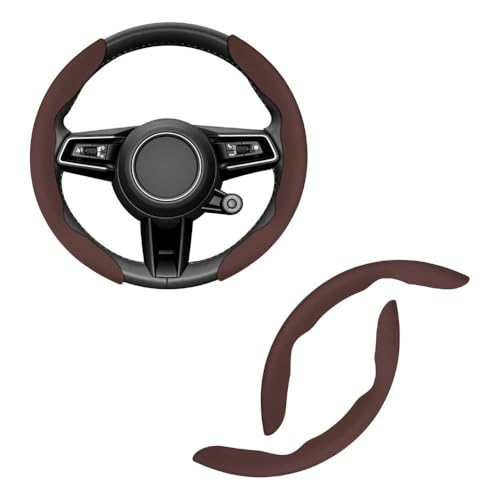 Image of AutoBizarre Car Anti Skid Non Slip Dark Brown Leather Steering Wheel Grip Covers Decoration Universal for All Cars - Set of 2 pcs
