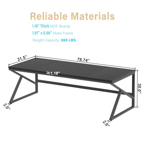 Image of HSH Extra Long Black Computer Desk, 78 inch Large Home Office 2 person Desk, Industrial Metal Wood double Desk for Executive Work Writing Study, Modern Black Bedroom Living Room PC Laptop Gaming Table