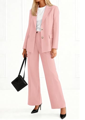 KIRUNDO Womens Suits 2 Piece Set Business Casual Blazer Jacket Wide Leg Dress Pants Suits Professional Work Office Outfits(Pink, X-Large) - Thumbnail 2