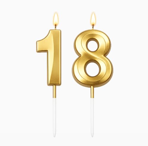 Homebakers Mart 18 Number Golden Birthday Candle Combo for Cake Decoration | Metallic Finish Party Cake Topper for Boys, Girls, Kids & Anniversary Celebration (Pack of 2)-image-24