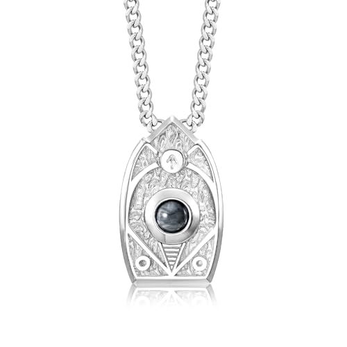 AWNL Men's Sterling Silver Pendant Necklace Hawk Eye Natural Gemstone Tiwaz Moving Ball Necklace with Stainless Steel Chain Gift for Men 24 Inch