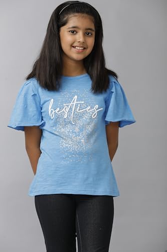 Image of Girls Cotton Tops Collection - Round Neck, Crop Top, Full & Half Sleeve, Drop Shoulder, Ruffle Sleeve, Graphic Printed, Embroidered & Slub Knit Styles, Soft Breathable Fabric for Kids Casual Wear