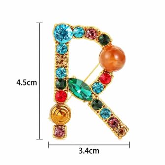 Image of Initial Brooch Pins A-Z 26 Letters Brooches For Women Colorful Enamel Alphabet Pin Pearl Crystal Lapel Pin