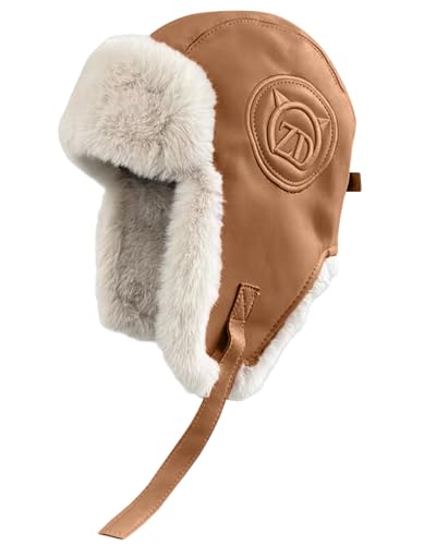 JFAN PU Wintermütze mit Ohrenklappen Unisex Warme Ushanka Russische Mütze Winddicht Skimütze Vintage Fliegermütze für Outdoor Skaten Radfahren Braun