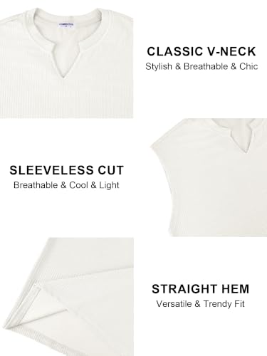 Comdecevis Men's Casual V-Neck Ribbed Knit Workout Tank Tops XL White — view 6