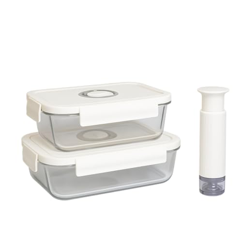 HouseTip Airtight Food Storage Containers – Vacuum Seal Freezer Storage Set with 2 BPA-Free Containers & Manual Air Pump