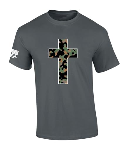 Trenz Shirt Company Mens Christian Tshirt Camo Cross Short Sleeve T-Shirt