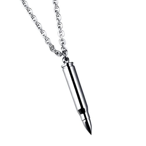 Generic Bullet Necklace Titanium Steel Bullet Pendant Chain Punk Gothic Necklace Personality Cool Necklace Jewelry For Men Women Boy, Silver, 55*1Cm (E59Uu1540Yego31Cxll) #TOP22