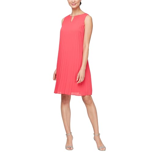 Image of S.L. Fashions Women's Short Sleeveless Pleated A-line Dress with Cutout Neckline