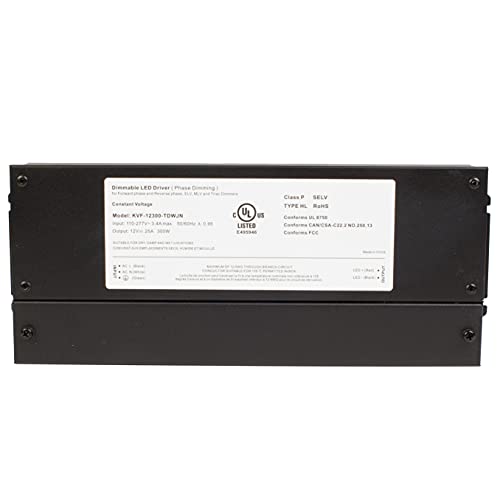 Image of 12v UL Listed 300w Triac Dimmable Driver 100V - 277V AC Input Transformer Constant Voltage Power Supply Compatible with Lutron, Leviton AC Wall Dimmer for LED Strip Light (12v 300w)
