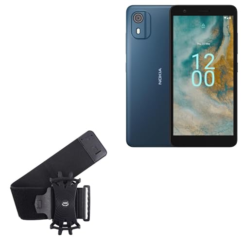 BoxWave Holster Compatible with Nokia C02 - ActiveStretch Sport Armband, Adjustable Armband for Workout and Running - Jet Black