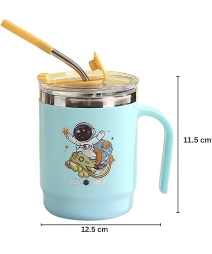 Image of Insulated Mug with Lid and Straw, Stainless Steel,12.5 x 11.5 cm, with Handle (Unicorn)