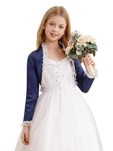 Kids Girls Ruffled Bolero Shrug Jacket Satin Cardigan Coat Jacket Wedding Party Flower Dress Cover Up2