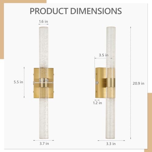 Image of Battery Operated Wall Sconces Set of 2, 20000mAh Rechargeable Wall Light | Remote Control,3000K-6000K Dimmable LED Wireless Sconces,Gold,20.9 Inch