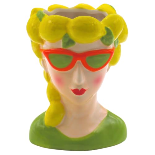 Vase décoratif XL en céramique pour Femme avec tête de Citron, décoration Citron, Multicolore, 12 x 12 x 17 cm