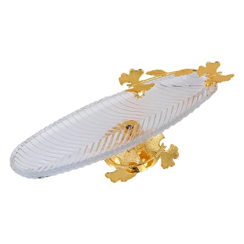 FANSHINUO Bandeja de cristal transparente de metal con base elevadora para frutas secas, caramelos, aperitivos, plato de exhibición para el hogar, decoración de cocina, plato de aperitivos de vidrio