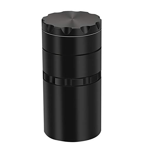 Portable With Mini Grinder - lzndeal 5 Piece 2" Herb Grinder, Spice Grinder with Pollen Catcher, Aluminium Stash jar and grinder 2 in 1 Upgraded, Metal Black