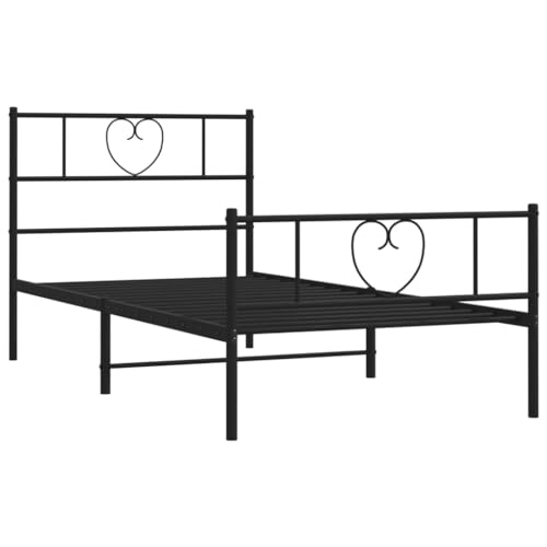 vidaXL Bettgestell, Bettrahmen mit Kopfteil Fußteil, Metallbett Bett mit Lattenrost, Einzelbett Gästebett Schlafzimmer, Metall Schwarz 90x200cm – Bild 6