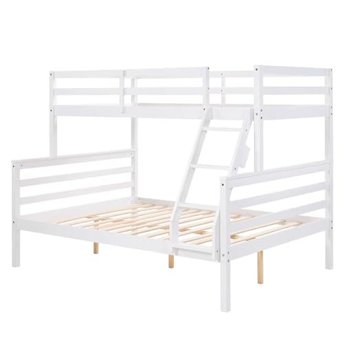 Image of Softa Twin Over Full Bunk Bed with Ladder,Wooden Bunk Bed with High Guardrail and Ladder for Kids, Teens, Dorm Rooms, and Guest Rooms,No Box Spring Needed