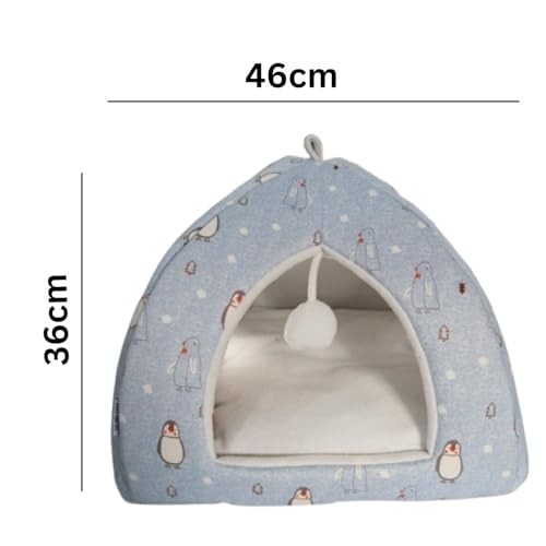 Image of PETS EMPIRE Warm Hut for Cats & Kittens | with Removable Cushions | Bed for Puppies Soft & Comfortable Hut for Cats & Kitties | Kennel House for Pets SkyBlue Colour (Size: 46 x 46 x 36 cm)