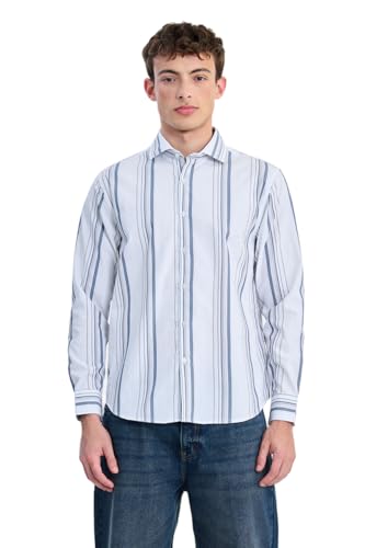 Image of SNITCH Men Casual Shirt | Regular Fit Full Sleeve Point Collar Striped Design | Premium Cotton Blend & Breathable Fabric for Office, Casual & Everyday Wear