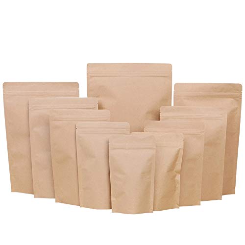 WEPACK Brown Kraft Paper Stand Up Pouch Z2 for Multi-Purpose Storage - Size 130mm x 210mm (Pack of 50 pcs)
