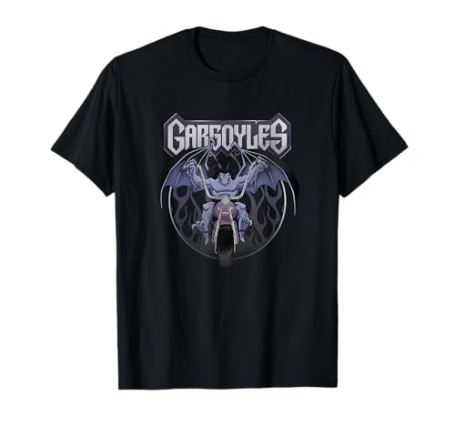 T-shirt Disney Gargoyles rock style biker avec motif flammes pour homme et femme fan de série