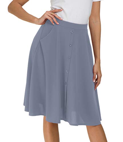 Sinono Womens Casual Pleated High Waisted A Line Midi Button Front Skirts with Pockets4