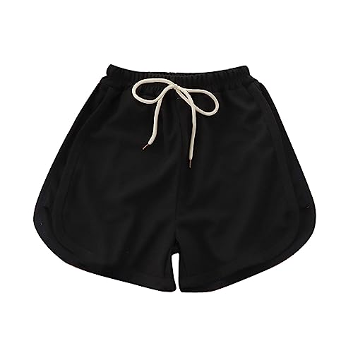 Cotton Drwstring Shorts for Toddler Boys Kids Elastic High Waist Short Pants Athletic Workout Undershorts for Girls
