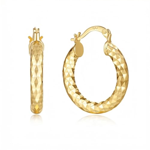 14K Gold Hoop Earrings Shiny Round Hoop Earrings for Women，25mm