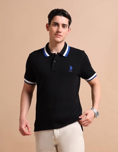 Image of U.S. Polo ASSN. Solid Slim Fit Polo T Shirts for Men - 100% Cotton, Half Sleeves Mens Tshirt