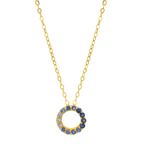 Welry Ombre Blue Sapphire Open Circle Pendant Necklace in 10K Yellow Gold, 17