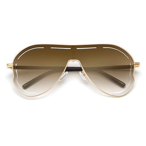 Dollger Oversized One-Piece Sunglasses women Retro shield Big Frame Metal Toad Hollow Men Flat Top UV Protection Sun Glasses