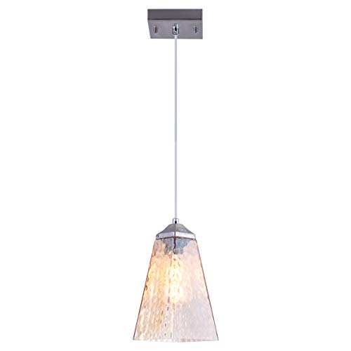 SYDTOP Modern Amber Glass Pendant Light Fixture Adjustable 1-Light Indoor Stained Glass Pendant