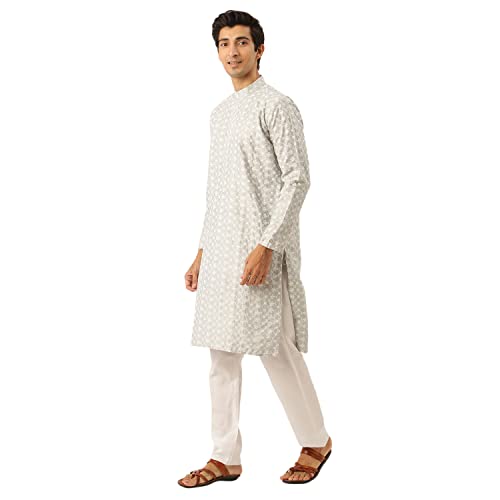 Image of SOJANYA (Since 1958 Men's Silk Blend Light Green Kurta & Nehrujacket with White Pyjama Combo