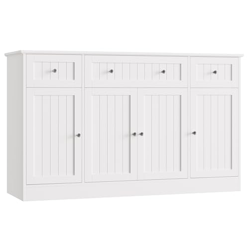 HITHOS 55" Sideboard Buffet Cabinet with Storage, Modern Kitchen Buffet Storage Cabinet with Drawers, Wood Coffee Bar with Adjustable Shelves, Large Sideboard for Kitchen, Living Room (White)