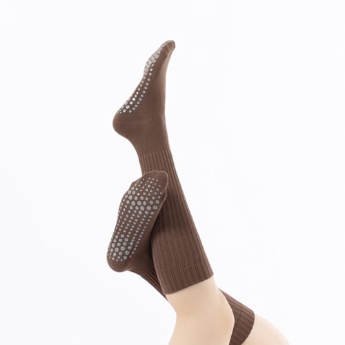 Image of Verdancy Yoga Pilates Socks with Grips for Women Ribbed Knee Highs Non Slip Cushioned Over the Calf Socks for Barre Ballet
