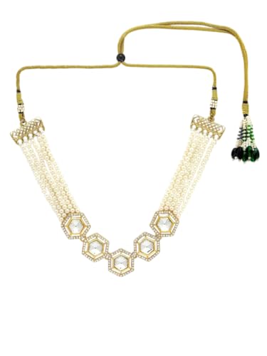 Juego de joyas DMZ-1751 de latón con cuentas de perlas y tachuelas Kundan talla S