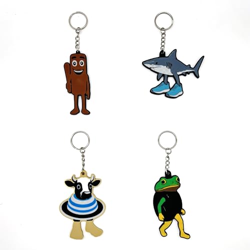 Set de 4 Llaveros Brainrot Memes Italianos: Tung Tung Tung Sahur, Vaca Saturno Saturnita, Tralalero Tralala, Boneca Ambalabu. Coleccionables Divertidos .Regalo Friki Original 13 cm aprox.