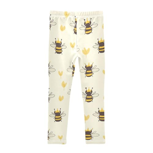 Vdsrup Girls Leggings Crown Bees Yellow Kids Ankle Length Leggings Pants Athletic Yoga Pants Toddler Tights Trousers 4T2