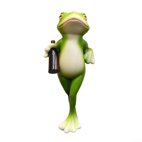 MoSundi Decoración de plantas en maceta con forma de rana, divertidas estatuas de resina para exteriores, patio, balcón o interior, verde para llevar la botella