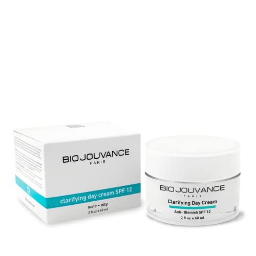 BIO JOUVANCE PARIS - Clarifying Day Cream SPF 12 2oz / 60ml - For Normal/Oily/Acne-Prone Skin | Hydrates and Balances Skin's Oil & Moisture Levels | Daily Facial Skin Care Treatment Regimen | Made in France